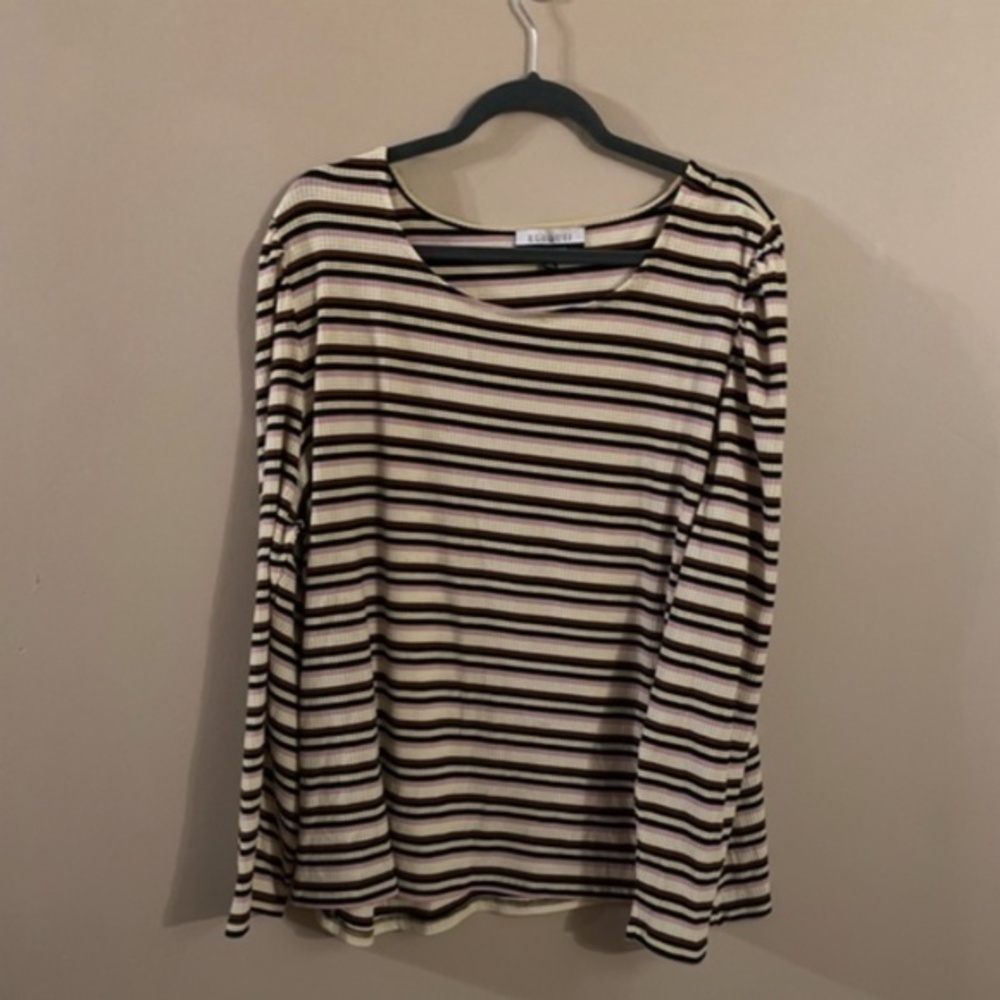 ELOQUII Plus Size Long Sleeve Striped Ruffle Sleeve Top Size 26/28